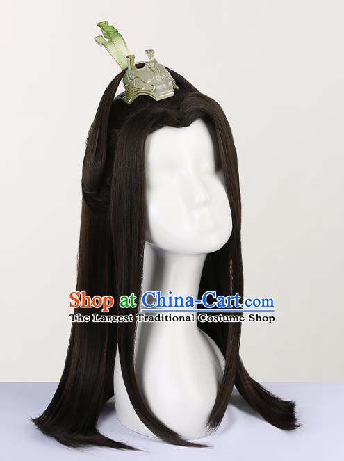 Chinese Traditional Cosplay Swordsman Black Wigs Ancient Prince Knight Wig Sheath for Men