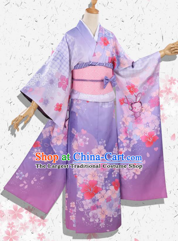 Japanese Traditional Cosplay Geisha Purple Kimono Dress Japan Onmyoji Yukata Costumes for Women