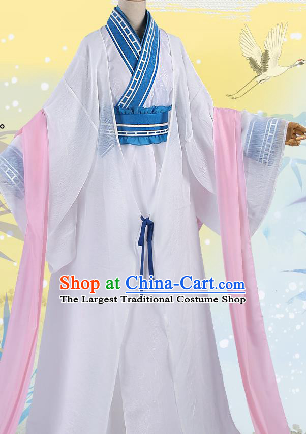 Chinese Traditional Cosplay Kawaler White Clothing Ancient Prince Swordsman Costumes for Men