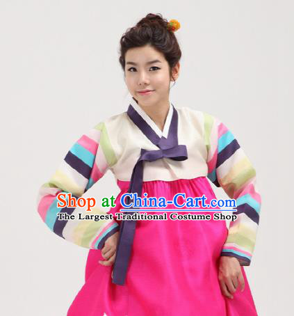 Korean Traditional Dance Hanbok Beige Blouse and Rosy Dress Garment Asian Korea Fashion Costume for Women