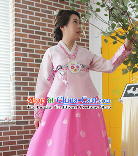 Korean Traditional Dance Hanbok Pink Blouse and Dress Garment Asian Korea Fashion Costume for Women