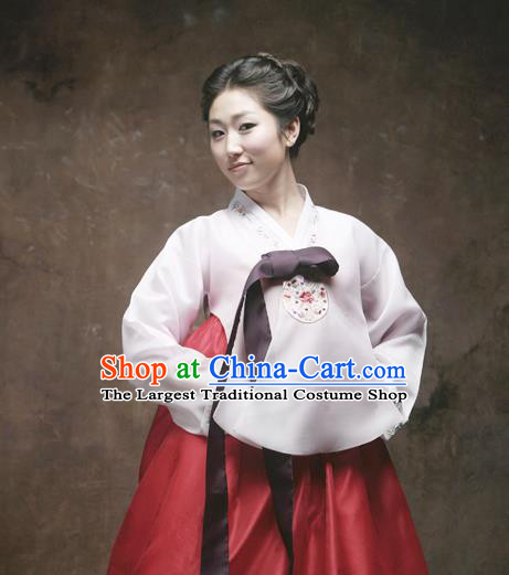 Korean Traditional Dance Hanbok White Blouse and Red Dress Garment Asian Korea Fashion Costume for Women