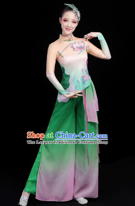 Chinese Traditional Fan Dance Green Outfits Classical Dance Stage Performance Costume for Women