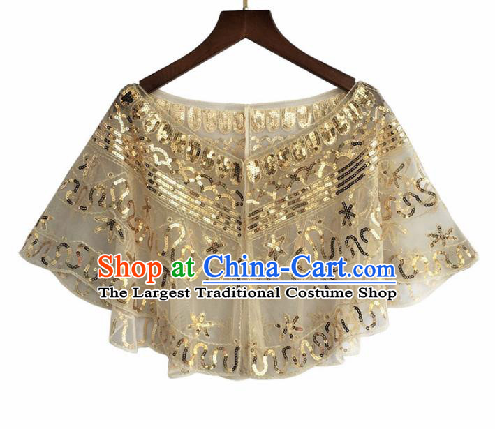 Top Professional Latin Dance Sequins Golden Blouse Modern Dance Cloak Stage Performance Costume for Women