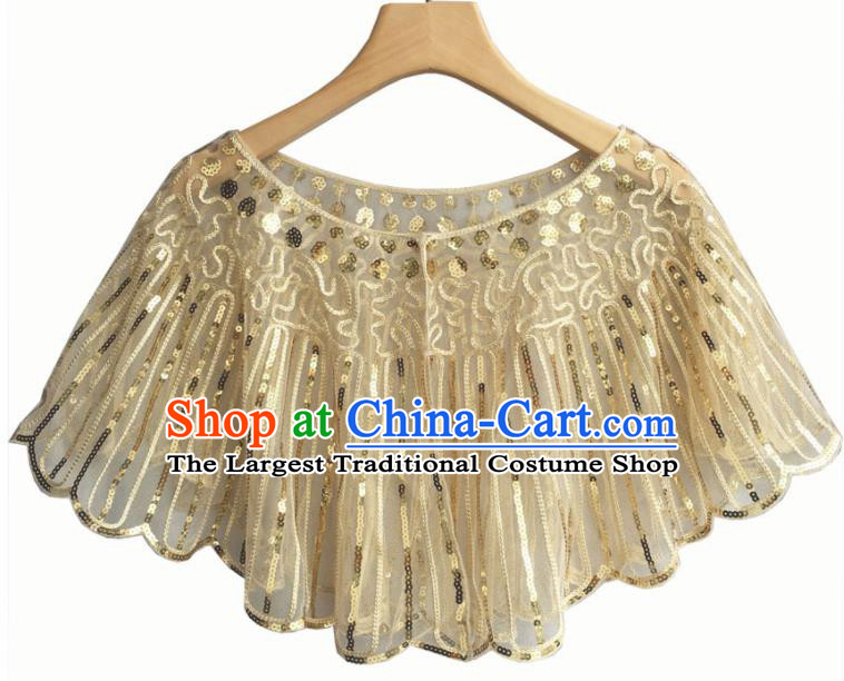 Top Professional Latin Dance Sequins Beige Cloak Modern Dance Blouse Stage Performance Costume for Women