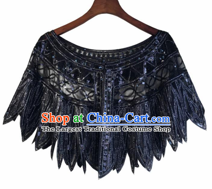 Top Professional Latin Dance Navy Sequins Cloak Modern Dance Blouse Stage Performance Costume for Women