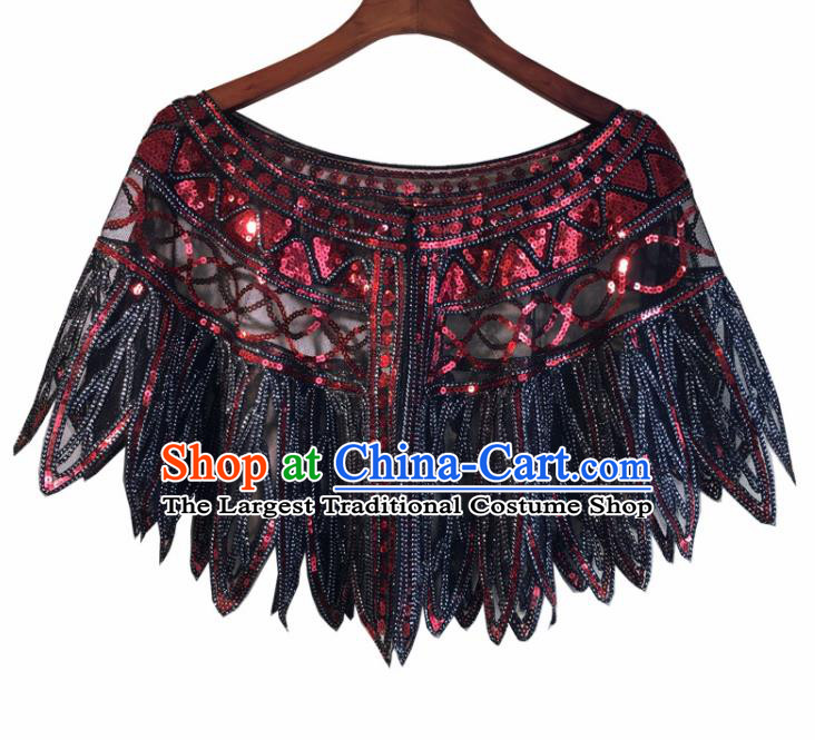 Top Professional Latin Dance Red Sequins Cloak Modern Dance Blouse Stage Performance Costume for Women