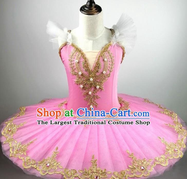 Professional Ballet Dance Tutu Pink Veil Short Dress Modern Dance Ballerina Stage Performance Costume for Kids