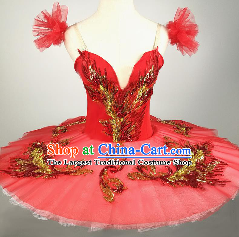 Professional Ballet Dance Red Tutu Short Dress Modern Dance Ballerina Stage Performance Costume for Kids