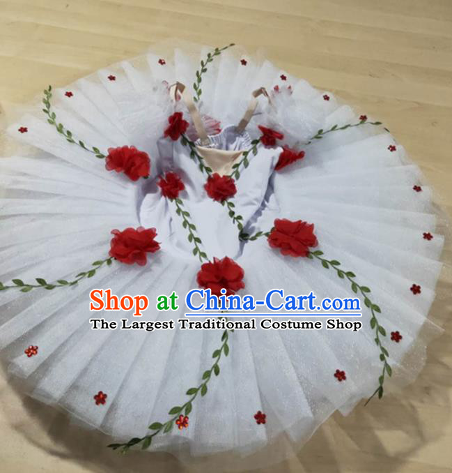 Professional Children Ballet Tutu Dance Red Peony Dress Modern Dance Ballerina Stage Performance Costume for Kids