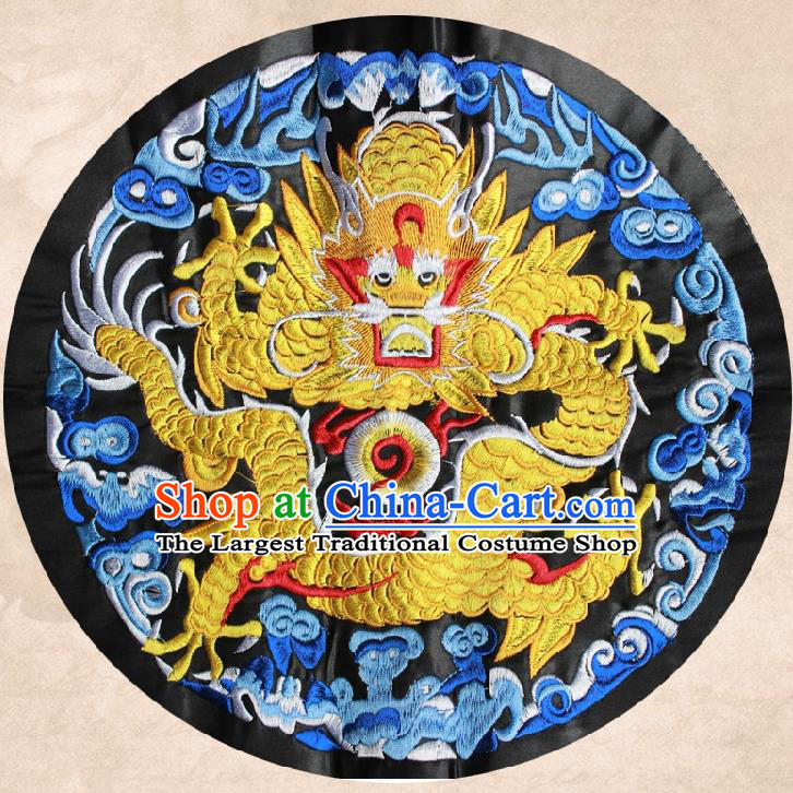 Chinese Traditional Embroidered Dragon Black Round Patch Embroidery Craft Embroidering Accessories