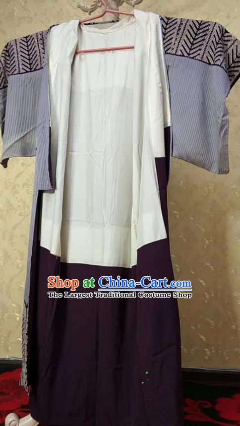 Traditional Japan Samurai Grey Kimono Asian Japanese Fashion Apparel Yukata Costume for Men