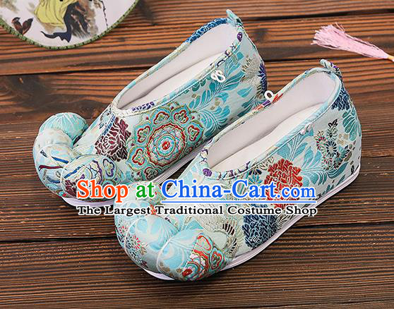 Asian Chinese Traditional Light Blue Satin Embroidered Shoes Princess Shoes Opera Shoes Hanfu Shoes for Women