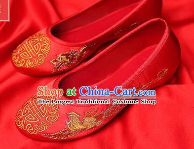 Chinese Traditional Red Embroidered Phoenix Shoes Opera Shoes Hanfu Shoes Wedding Shoes for Women