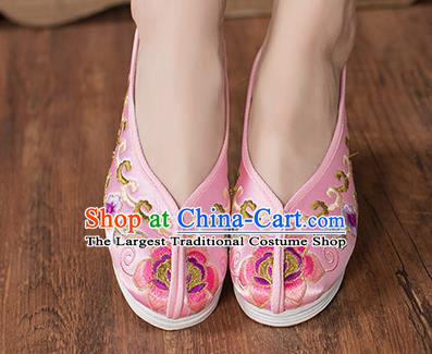 Chinese Traditional Pink Satin Embroidered Shoes Opera Shoes Hanfu Shoes Wedding Shoes for Women