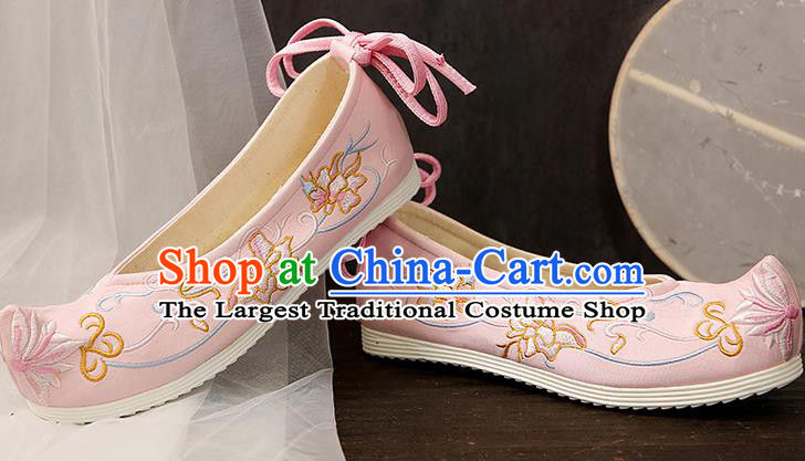 Chinese Traditional Pink Embroidered Chrysanthemum Shoes Opera Shoes Hanfu Shoes Wedding Shoes for Women