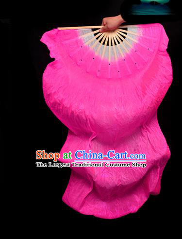 Traditional Chinese Folk Dance Pink Ribbon Fan Stage Performance Yangko Dance Silk Folding Fan