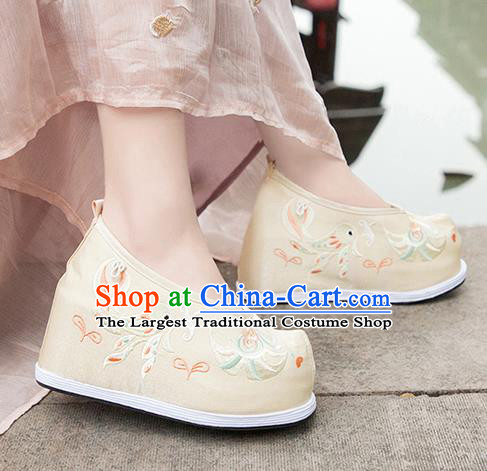 Asian Chinese Traditional Wedding Shoes Embroidered Khaki Shoes Opera Shoes Hanfu Shoes for Women