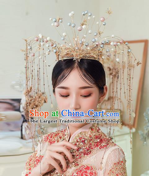 Chinese Traditional Ancient Bride Beads Phoenix Coronet Wedding Hair Accessories for Women