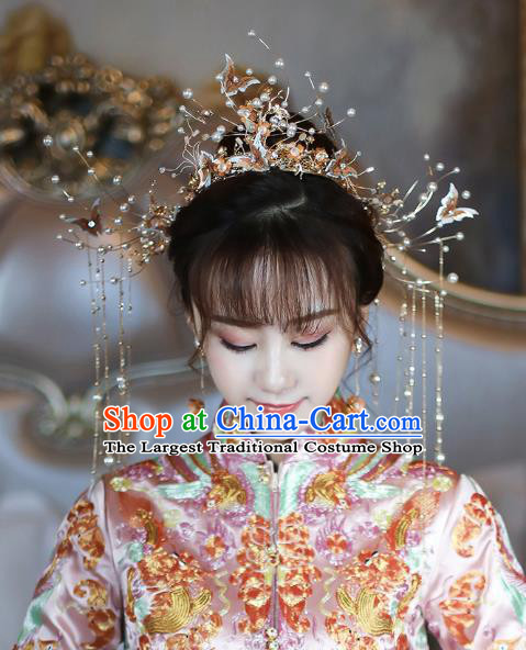 Chinese Traditional Ancient Bride Butterfly Phoenix Coronet Wedding Hair Accessories for Women