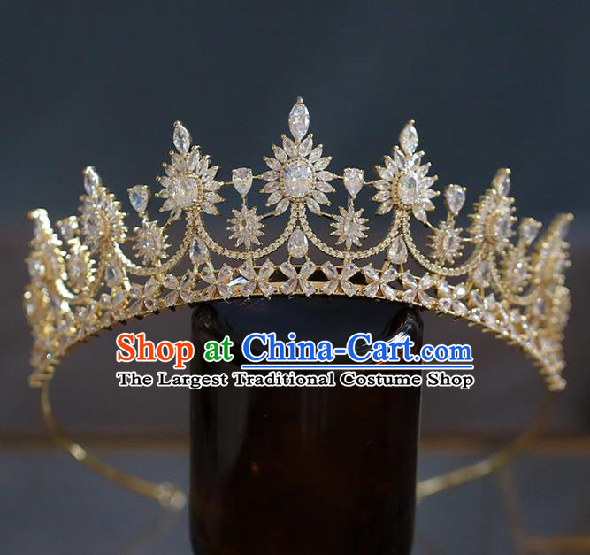 Top Grade Baroque Queen Golden Crystal Royal Crown Wedding Bride Hair Accessories for Women