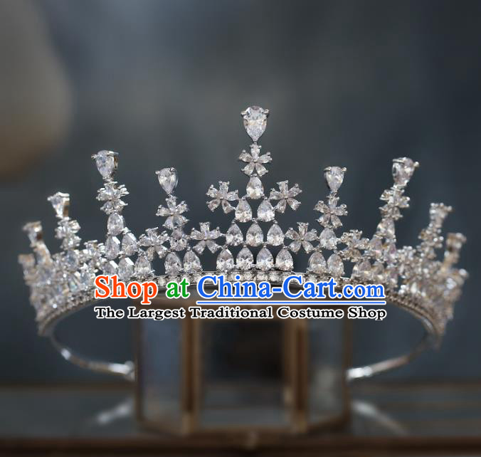 Top Grade Baroque Queen Zircon Argent Royal Crown Wedding Bride Hair Accessories for Women