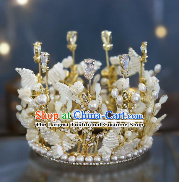 Top Grade Baroque Bride Shell Pearls Royal Crown Wedding Queen Hair Accessories for Women