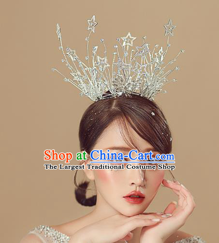 Top Grade Baroque Queen Crystal Stars Royal Crown Wedding Bride Hair Accessories for Women