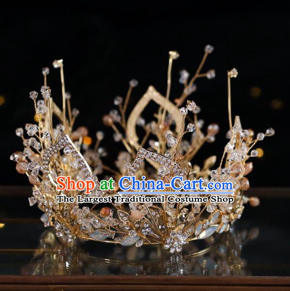 Top Grade Baroque Bride Golden Round Royal Crown Wedding Queen Hair Accessories for Women