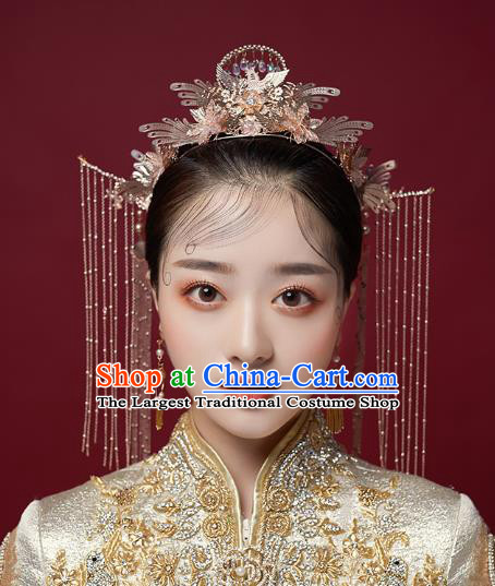 Chinese Traditional Hanfu Golden Hair Crown and Phoenix Hairpins Ancient Princess Hair Accessories for Women