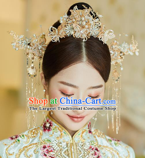 Chinese Traditional Hanfu Beads Butterfly Hair Comb Tassel Hairpins Ancient Princess Hair Accessories for Women