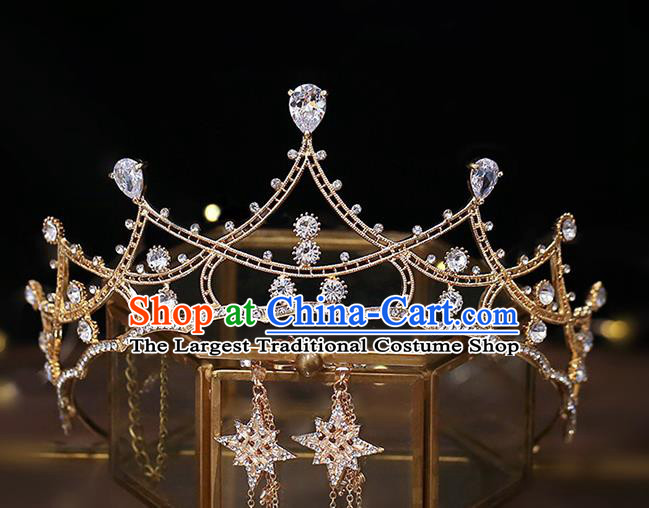 Top Grade Baroque Bride Zircon Golden Royal Crown Wedding Queen Hair Accessories for Women