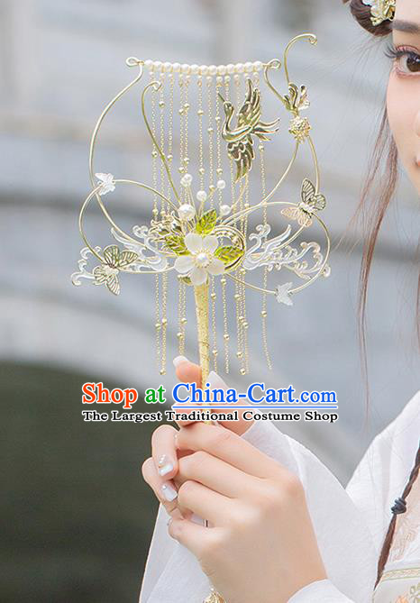 Chinese Traditional Phoenix Tassel Palace Fans Handmade Classical Hanfu Wedding Fan for Women