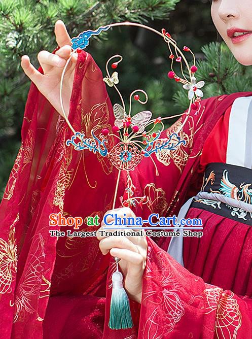 Chinese Traditional Cloisonne Phoenix Palace Fans Handmade Classical Hanfu Wedding Fan for Women