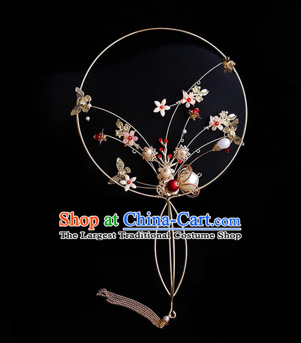 Chinese Traditional Bride Palace Fans Handmade Classical Hanfu Wedding Fan for Women