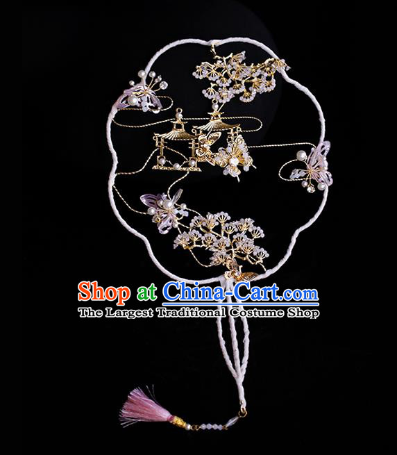 Chinese Traditional Bride Pine Palace Fans Handmade Classical Hanfu Wedding Fan for Women