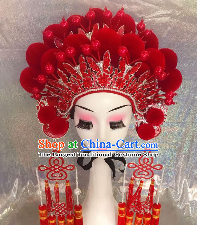 Traditional Chinese Opera Red Butterfly Phoenix Coronet Headdress Peking Opera Diva Hair Accessories for Kids