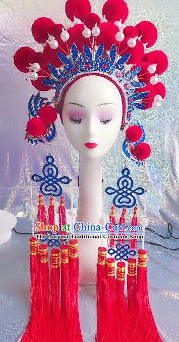 Traditional Chinese Opera Rosy Venonat Phoenix Coronet Headdress Peking Opera Diva Hair Accessories for Kids