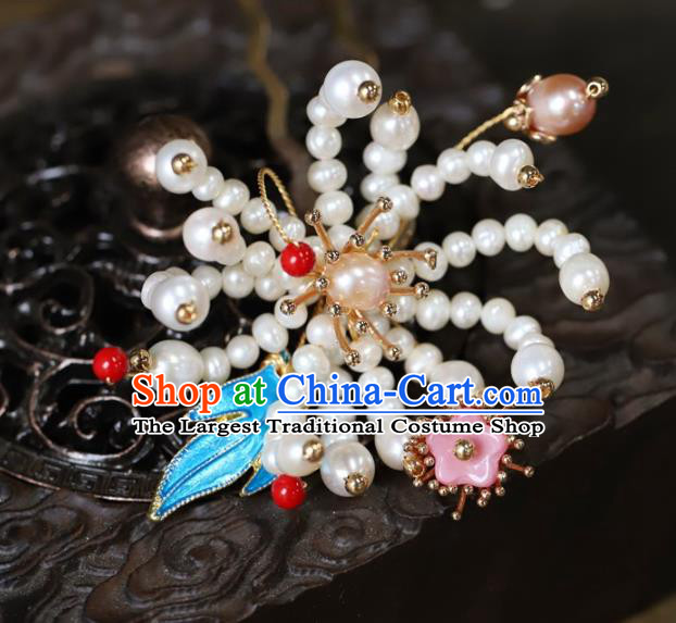 Traditional Chinese Handmade Pearls Chrysanthemum Hairpin Headdress Ancient Hanfu Hair Accessories for Women