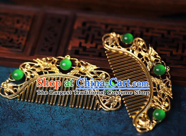 Traditional Chinese Qing Dynasty Golden Hair Combs Headdress Ancient Queen Hair Accessories for Women