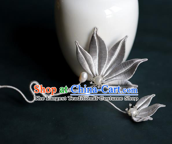 Traditional Chinese Handmade Grey Leaf Hairpins Headdress Ancient Hanfu Hair Accessories for Women