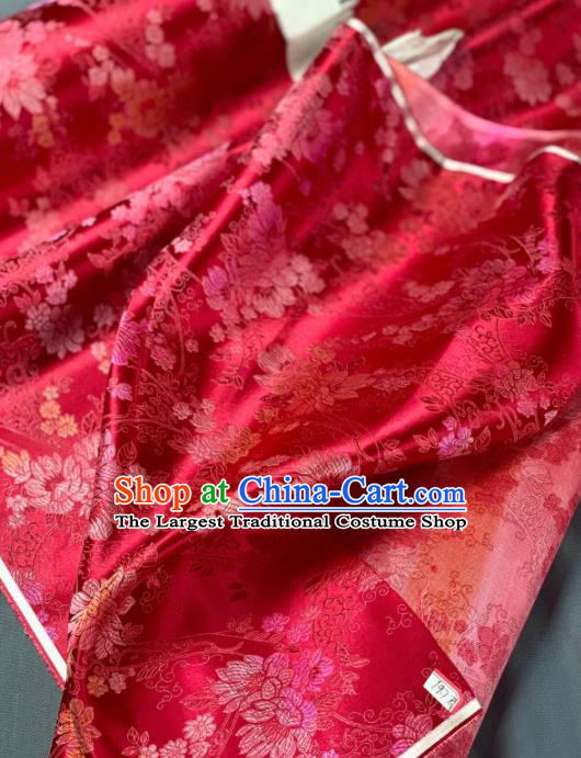 Chinese Classical Peony Pattern Design Red Silk Fabric Asian Traditional Hanfu Brocade Material