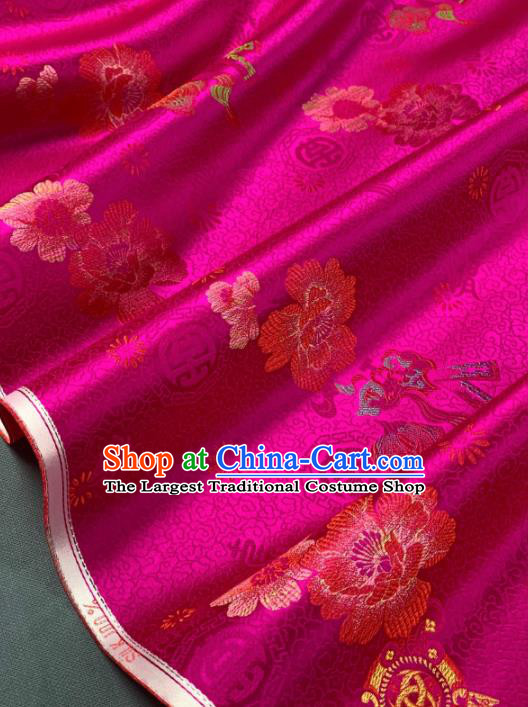 Chinese Classical Peony Pattern Design Rosy Silk Fabric Asian Traditional Hanfu Brocade Material