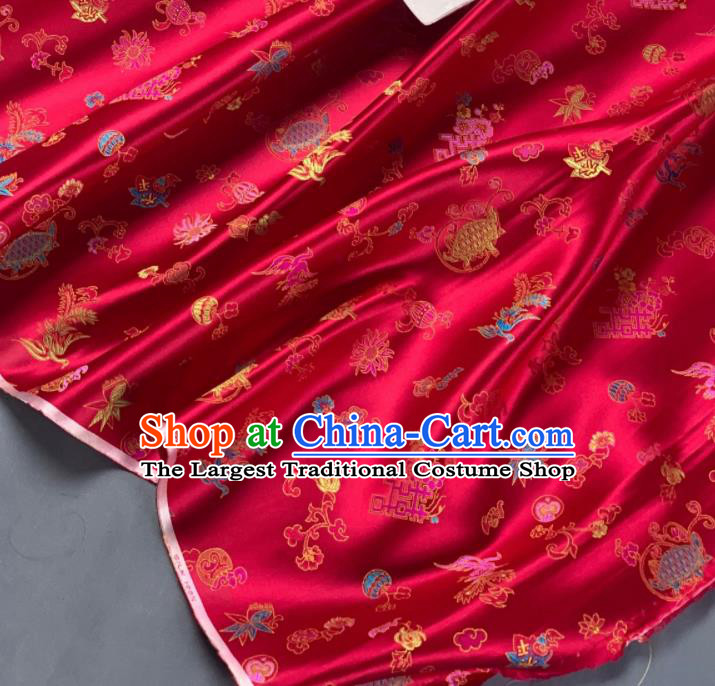 Chinese Classical Phoenix Bamboo Pattern Design Red Silk Fabric Asian Traditional Hanfu Brocade Material