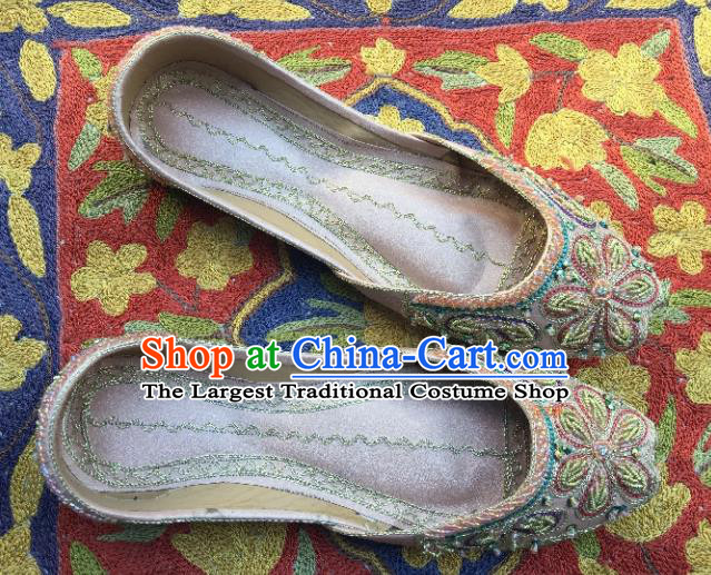 Asian India Traditional Embroidered Light Pink Shoes Indian Handmade Shoes for Women