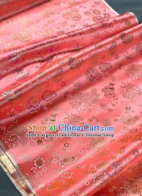 Chinese Classical Chrysanthemum Pattern Design Orange Silk Fabric Asian Traditional Hanfu Brocade Material