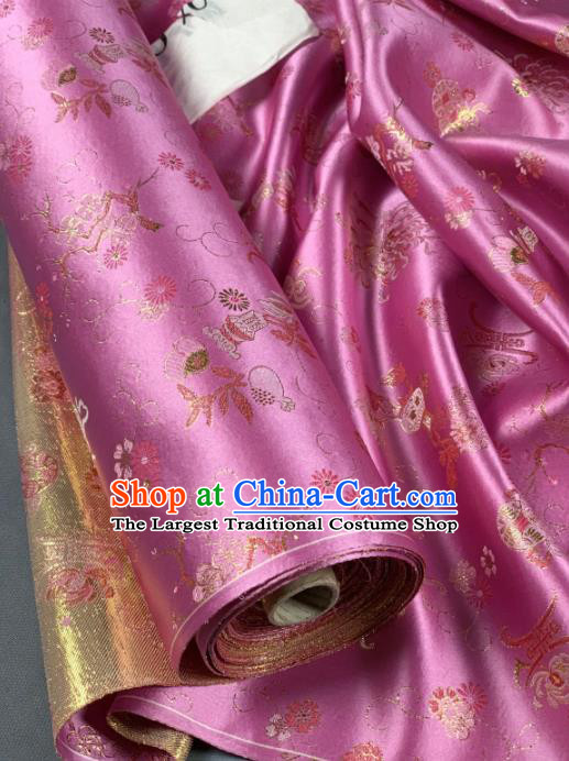 Chinese Classical Longevity Chrysanthemum Pattern Design Deep Pink Silk Fabric Asian Traditional Hanfu Brocade Material