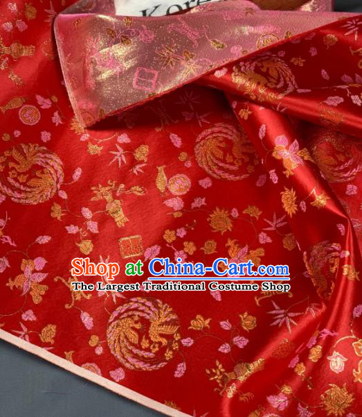 Chinese Classical Phoenix Bamboo Pattern Design Red Silk Fabric Asian Traditional Hanfu Brocade Material