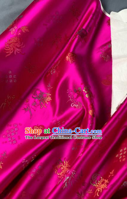 Chinese Classical Chrysanthemum Plum Pattern Design Rosy Silk Fabric Asian Traditional Hanfu Brocade Material