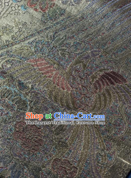 Asian Japanese Traditional Phoenix Pattern Design Brown Brocade Fabric Silk Fabric Tapestry Satin